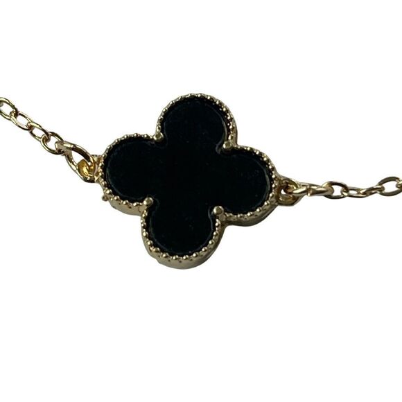 Four Leaf Clover/Black Flower & Gold Bracelet • NWOT - Picture 3 of 9